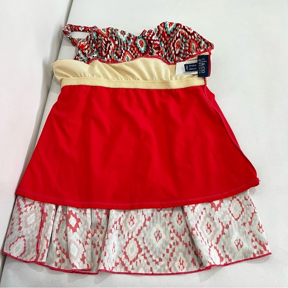 D & Co Beach Swimwear tankini Size 12 Aztec Print Multicolored Red Tankini Top - Picture 5 of 12